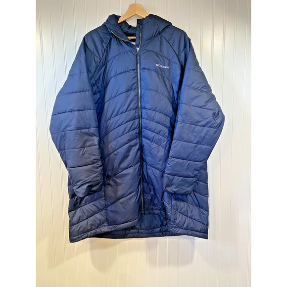 Columbia Womens 2XL Heavenly Long Hooded Jacket Navy Blue Standard